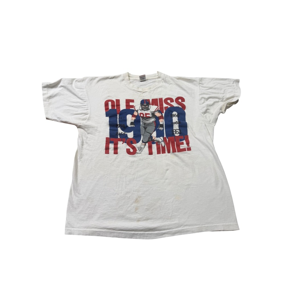 Vintage 1990 Ole Miss Rebels Football T-Shirt USA Made XL Single Stitch